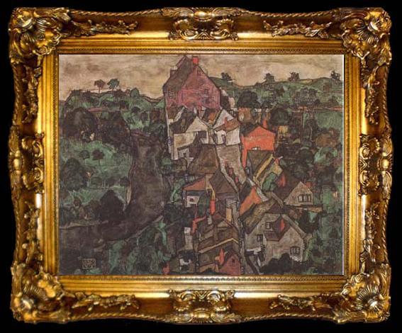 framed  Egon Schiele Krumau Landscape (Town and River) (mk09), ta009-2